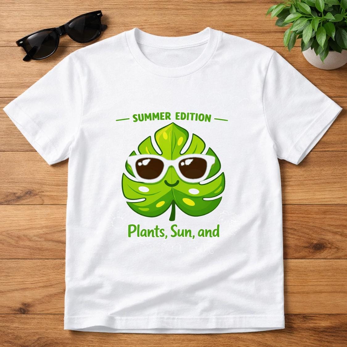 Monstera Leaf Sunglasses T-Shirt, Summer Plant Mom Botanical Tee