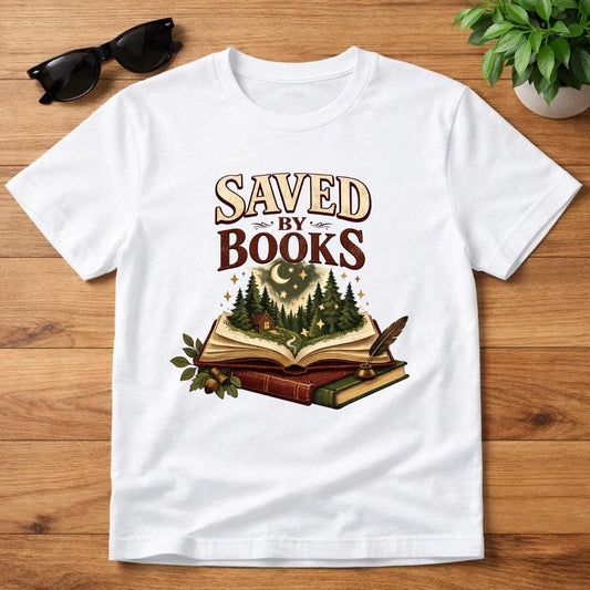 Saved By Books Shirt, Cozy Book Lover Tee, Dark Academia Forest Graphic Tshirt