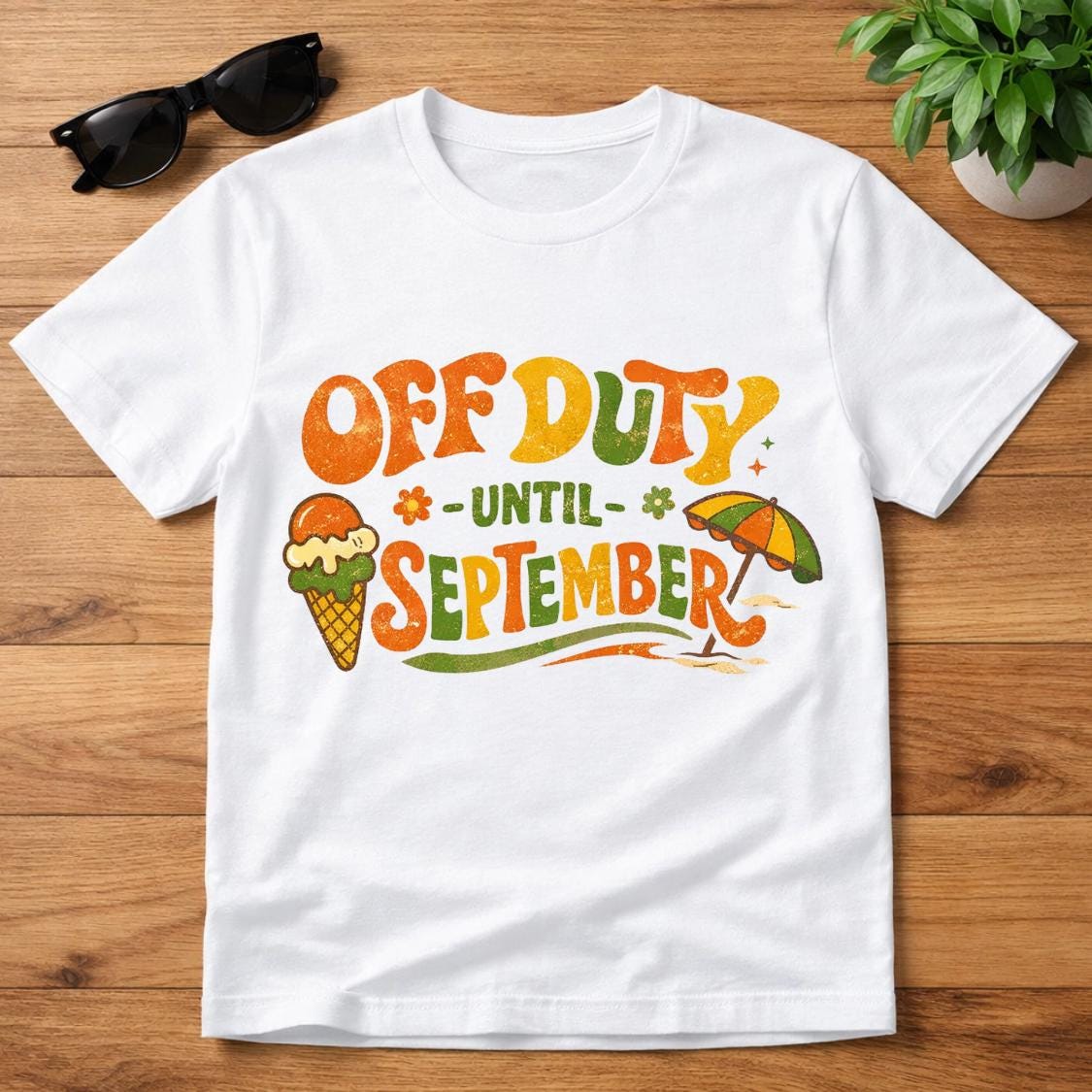Retro Teacher Off Duty Until September Shirt, 70s Style Summer Break Tee