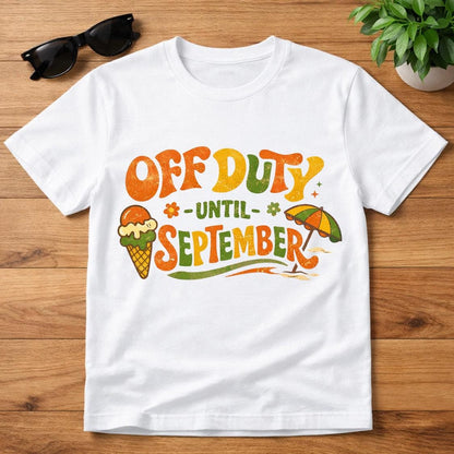 Retro Teacher Off Duty Until September Shirt, 70s Style Summer Break Tee