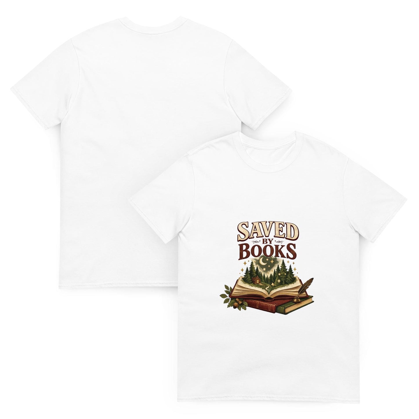 Saved By Books Shirt, Cozy Book Lover Tee, Dark Academia Forest Graphic Tshirt
