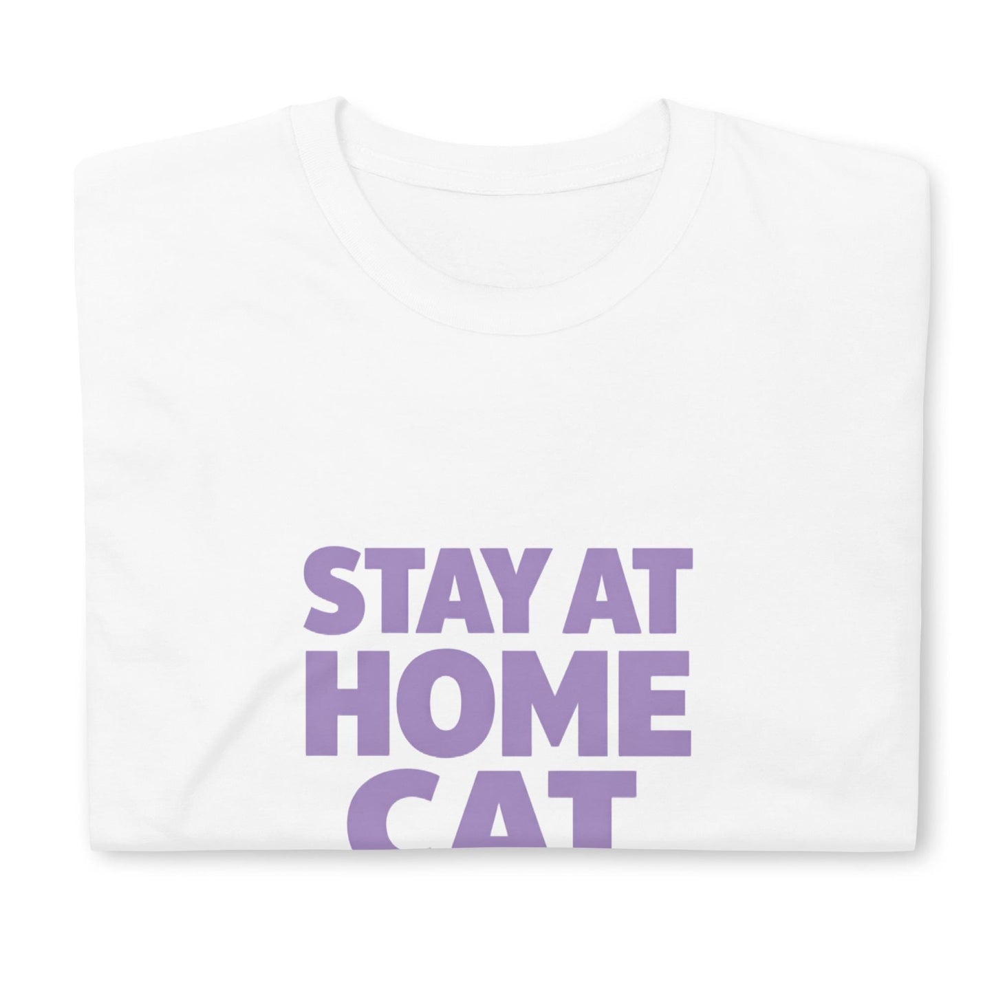 Stay At Home Cat Mom T-Shirt, Bold Typography Lavender Cat Tee, Paw Print Gift