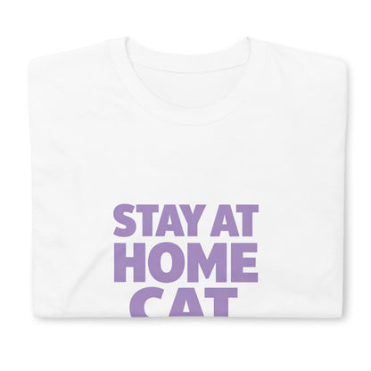 Stay At Home Cat Mom T-Shirt, Bold Typography Lavender Cat Tee, Paw Print Gift