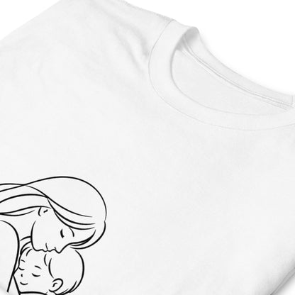 Minimalist Mother Child Line Art T-Shirt – "Home is Mom" Elegant Graphic Tee
