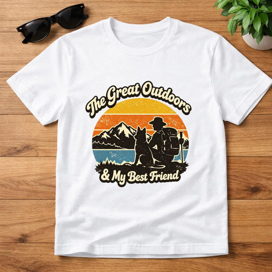 Retro Hiking Dog T-Shirt – Vintage Outdoors Adventure Tee